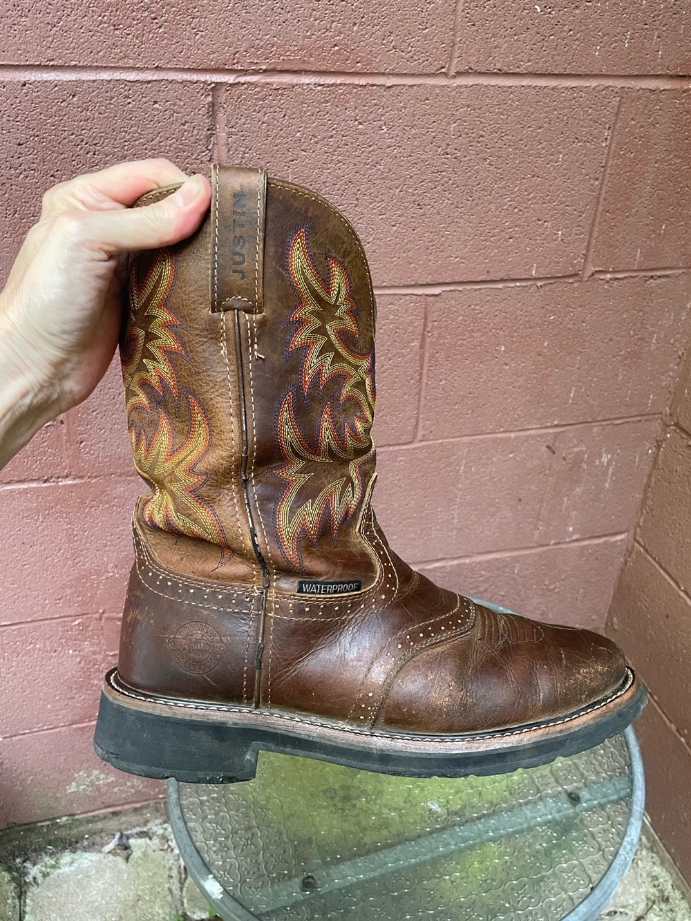 Justin Waterproof Western Work Boots Size 10 D